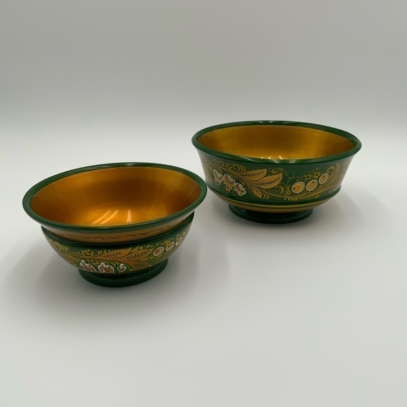 Stunning Vintage Russian (USSR) Khokhloma Hand Painted Lacquer Wooden Bowl Set - Picture 2 of 8